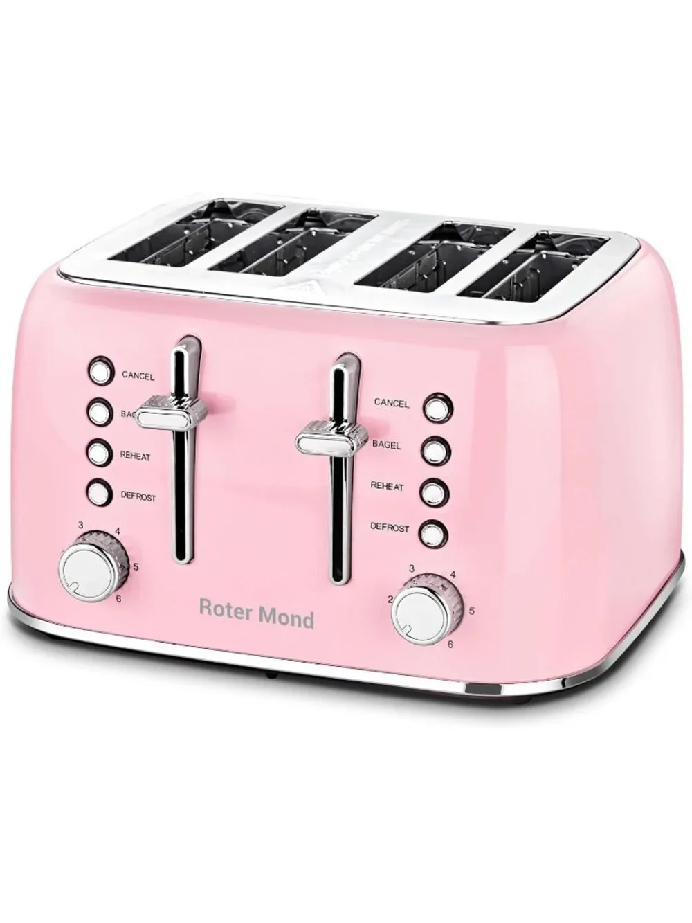 4 Slice Pink Retro Stainless Steel with Extra Wide Slots Bagel Defrost Toaster